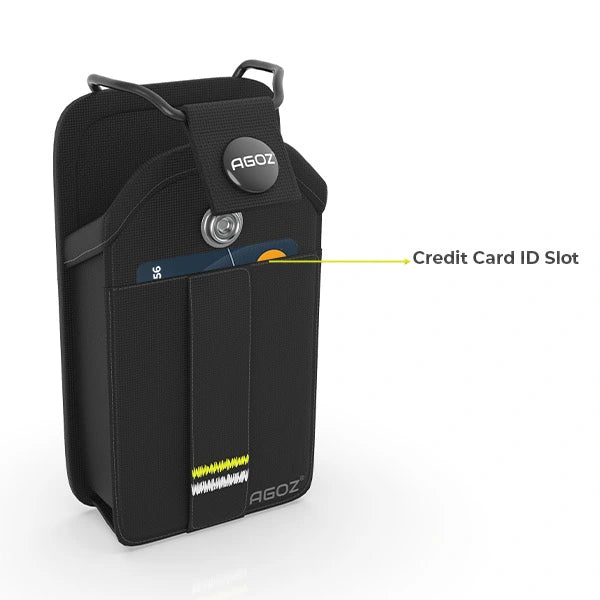 AgozTech black radio holster case for Tait Multiband Portable; ID Slot featured