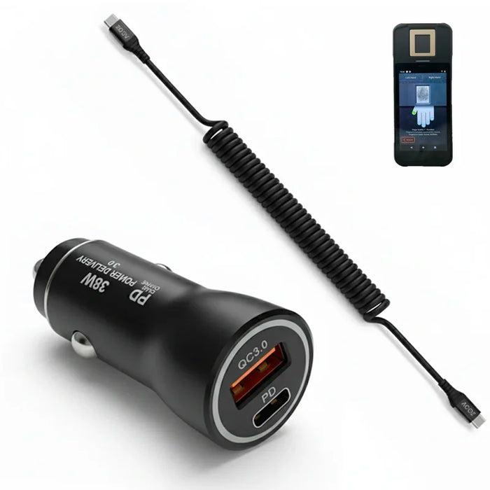 38W Fast Car Charger & USB-C Coiled Cable for Credence ECO ID Scanner