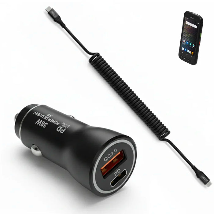 38W Fast Car Charger & USB-C Coiled Cable for P-Ranger Mobile Computer