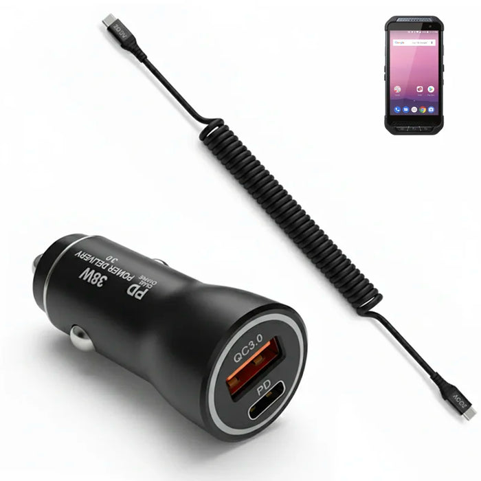 38W Fast Car Charger & USB-C Coiled Cable for Point Mobile PM85 / PM86