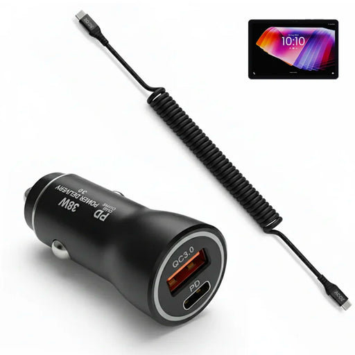 38W Fast Car Charger & USB-C Coiled Cable for Rhino Tablets