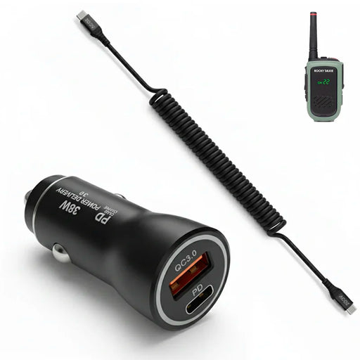 38W Fast Car Charger & USB-C Coiled Cable for Rocky Talkie Radios