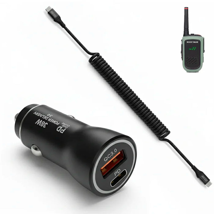 38W Fast Car Charger & USB-C Coiled Cable for Rocky Talkie Radios