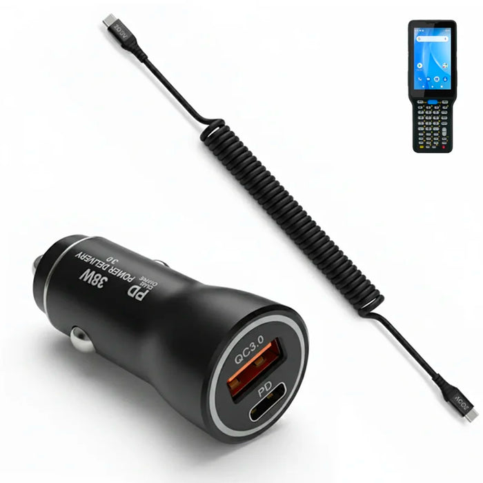 38W Fast Car Charger & USB-C Coiled Cable for Unitech HT730/+ Scanner
