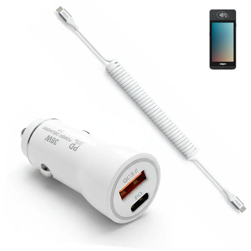 38W Fast Car Charger and USB-C Coiled Cable for Adyen Mobile POS