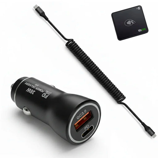 38W Fast Car Charger and USB-C Coiled Cable for BBPOS Card Reader