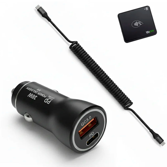 38W Fast Car Charger and USB-C Coiled Cable for BBPOS Card Reader