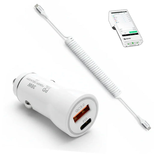 38W Fast Car Charger and USB-C Coiled Cable for Clover Flex 3 POS