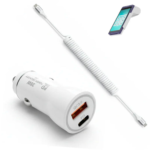 38W Fast Car Charger and USB-C Coiled Cable for GoDaddy POS Devices - GoDaddy Smart Flex Terminal; GoDaddy Poynt Card Reader