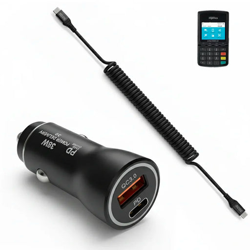 38W Fast Car Charger and USB-C Coiled Cable for Ingenico Link/2500 POS
