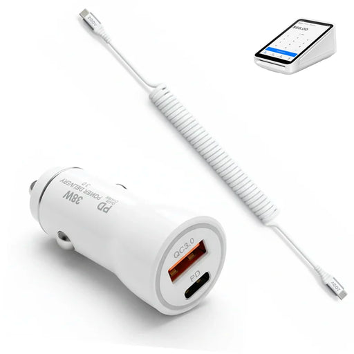 38W Fast Car Charger and USB-C Coiled Cable for Square Terminal POS