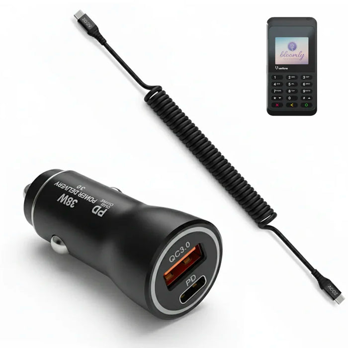 38W Fast Car Charger and USB-C Coiled Cable for Verifone e235 mPOS