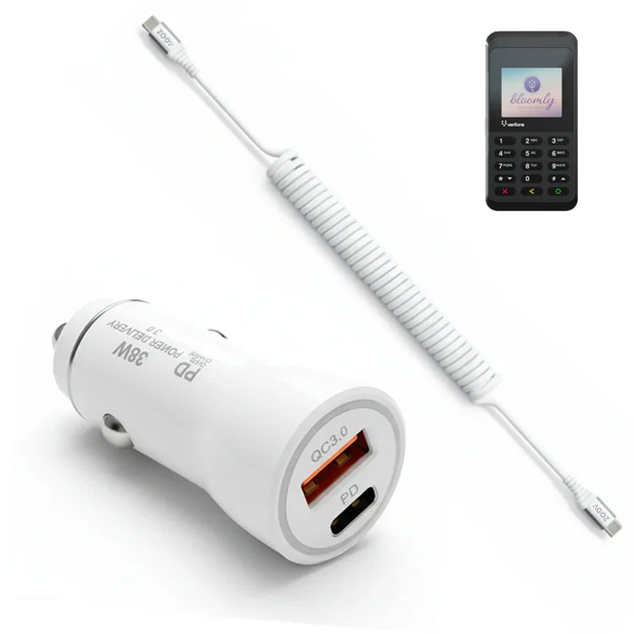 38W Fast Car Charger and USB-C Coiled Cable for Verifone e235 mPOS