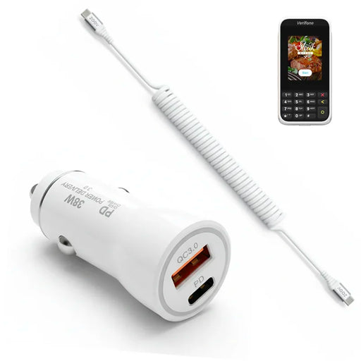38W Fast Car Charger and USB-C Coiled Cable for Verifone e285 mPOS