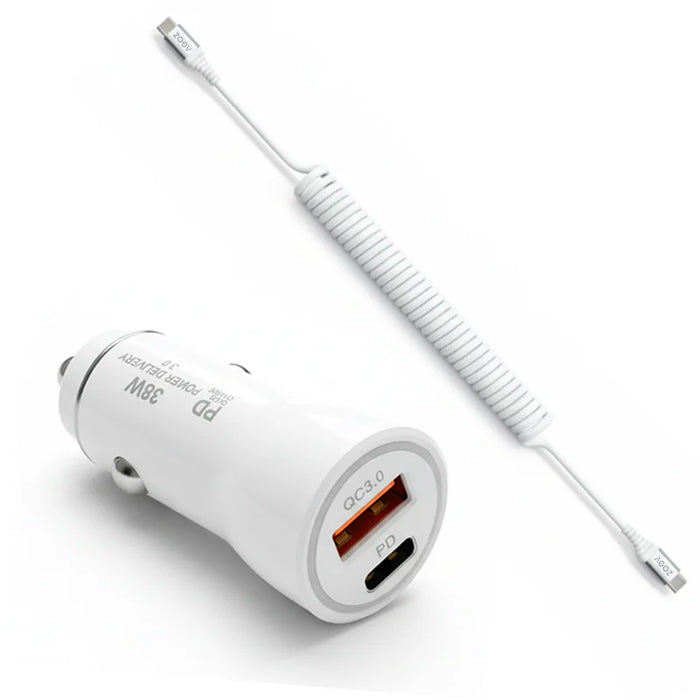 38W Fast Car Charger and USB-C to USB-C Coiled Cable
