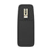 Rear view of the black Agoz mobile computer holster with metal belt clip