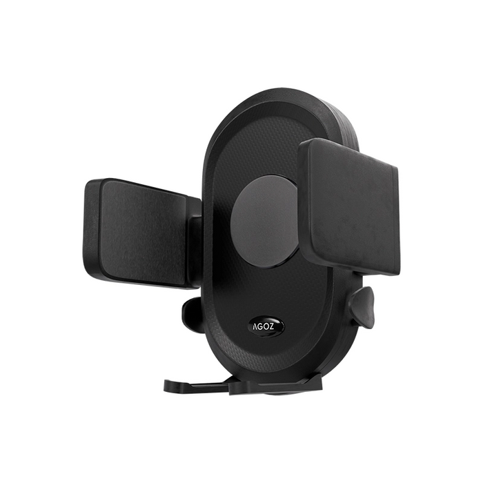 Close-up of an adjustable AgozTech vehicle cradle holder with side grips and bottom device support.