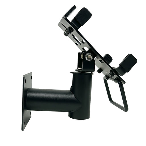 Side view of the AgozTech wall mount POS stand showing the black metal arm and angled adjustable backplate