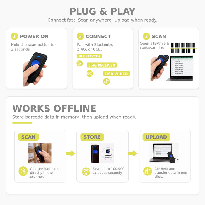 AGOZ AG-PK770 plug and play wireless barcode scanner setup