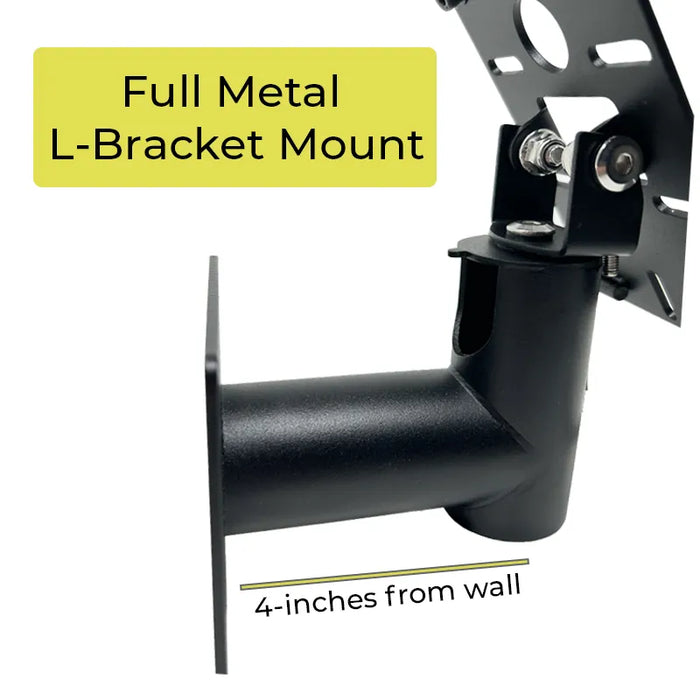 Close-up of AgozTech heavy-duty metal L-bracket wall mount for Newland POS terminals with 4-inch extension from the wall.