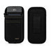 Black textured Adyen POS handheld pouch shown from two angles: one front view with a card slot containing a black card and gold AGOZ branding