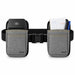 A gray pack with two front pockets, shown on a white background. The left pocket holds a black Adyen card reader device, and the right pocket contains a guest check pad and pens.