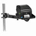 TSC label printer secured on an Agoz adjustable pole-mount shelf for manufacturing identification workflows.