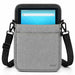 Gray Agoz crossbody tablet case holding a Unitech RT112 with an adjustable black shoulder strap
