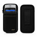 Front and back views of an Agoz carrying case for a SpotOn payment terminal, showing the protective pouch, side attachment rings, and rear belt loop.