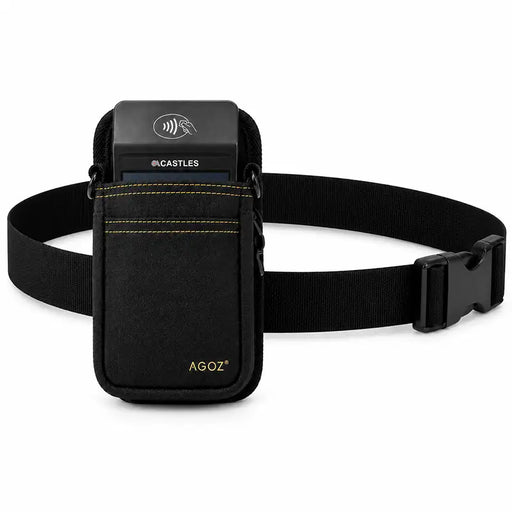 Black Agoz holster with waist belt for Castles handheld POS terminal