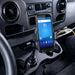 Chainway mobile scanner secured in an AgozTech cup holder cradle mount inside a vehicle console.
