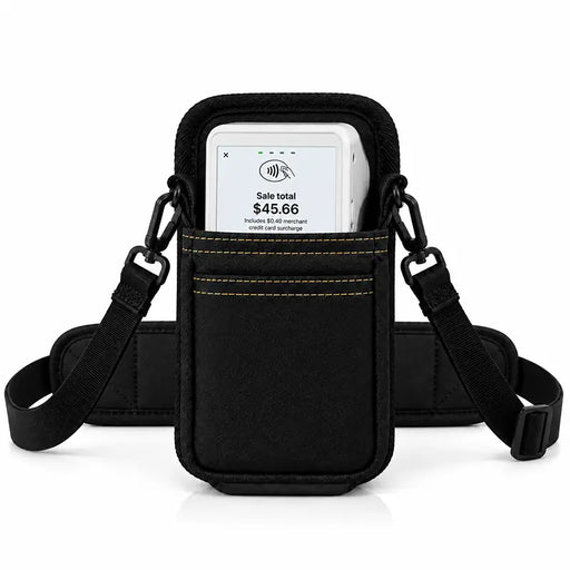 Clover Flex POS terminal in black Agoz sling holster with adjustable shoulder strap