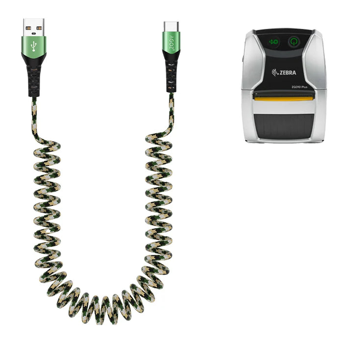 Coiled USB-A to USB-C Cable for Zebra ZQ310/+ Printer