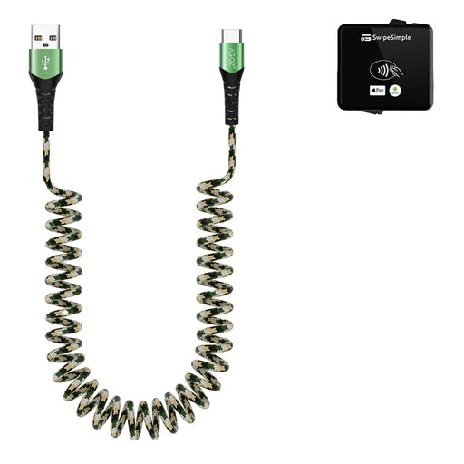 Coiled USB-C Fast Charging Cable for SwipeSimple B350 Card Reader