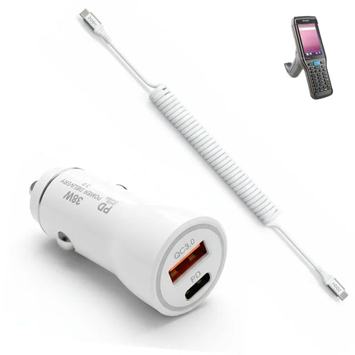 38W Fast Car Charger & USB-C Coiled Cable for Honeywell ScanPal EDA61K