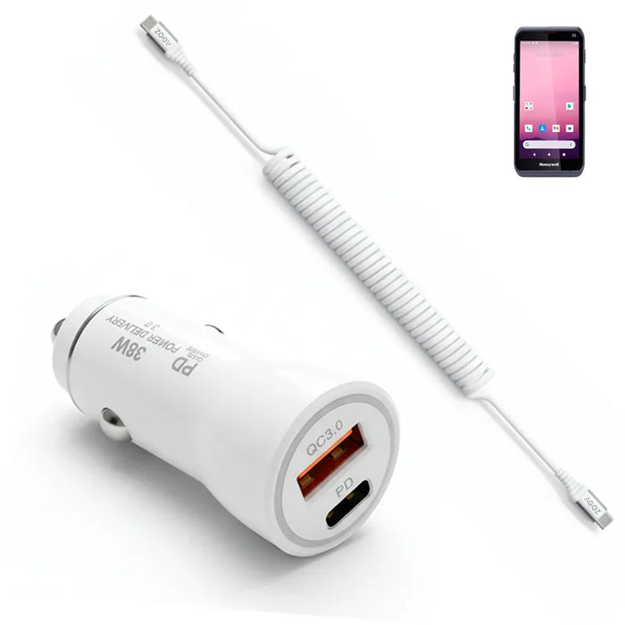 38W Fast Car Charger and USB-C Coiled Cable for Honeywell Scanners