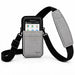 Gray Honeywell shoulder sling holster with Honeywell handheld computer seated in pouch and padded crossbody strap.