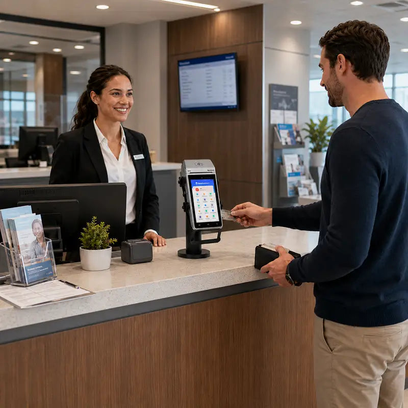 Bereiten Sie die Newland N910 Terminals für den Kundenservice am Schalter vor.