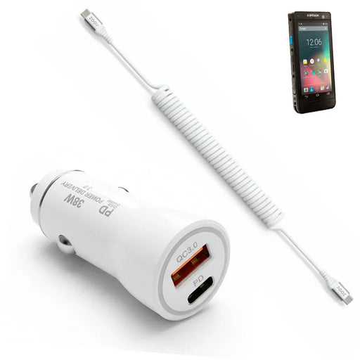 38W Fast Car Charger & USB-C Coiled Cable for Opticon Mobile Scanners