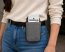 PAX POS Handheld belt waist case holster gray closeup jeans