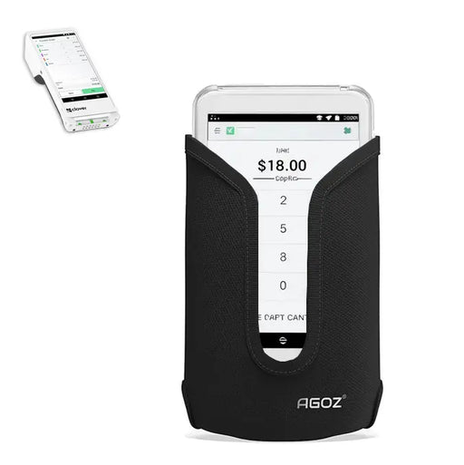 AgozTech black holster case holding Clover Flex 4 C406 payment terminal, front view