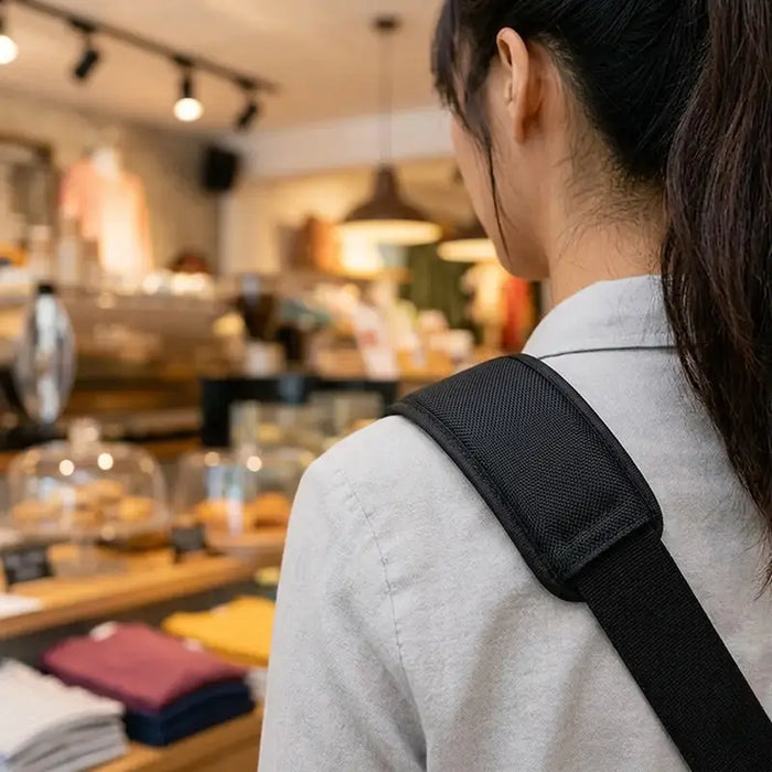 Close-up of the AgozTech padded shoulder strap for SpotOn POS crossbody sling holster carry.