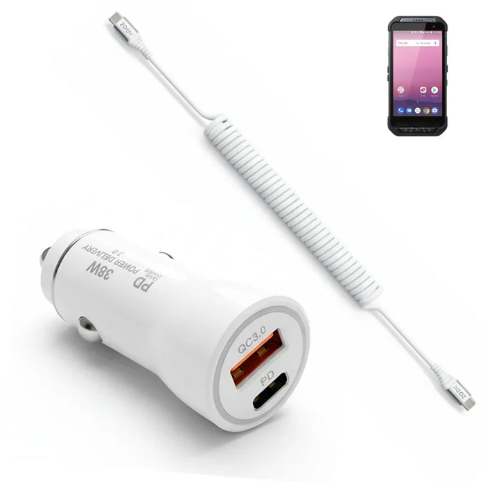 38W Fast Car Charger & USB-C Coiled Cable for Point Mobile PM85 / PM86