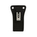 Back view of the black AgozTech scanner holster case showing the metal belt clip and reinforced eyelets.