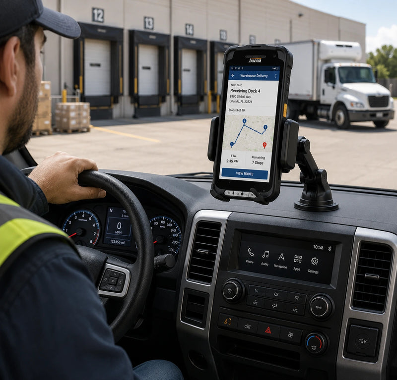 Halte Janam-Handhelds während der Arbeit in der Routenflotte organisiert