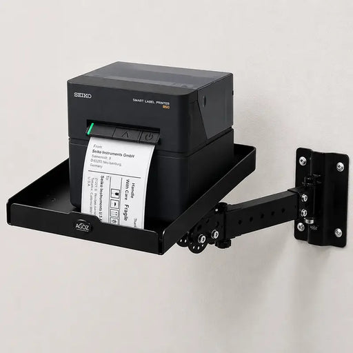 AgozTech Seiko printer wall mount shelf with black stainless steel tray and industrial swing arm
