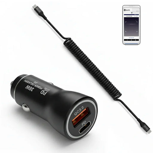 38W Fast Car Charger and USB-C Coiled Cable for SpotOn POS Handheld
