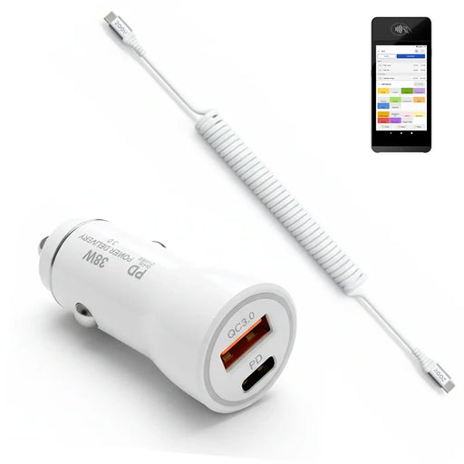 38W Fast Car Charger and USB-C Coiled Cable for Toast S1 Handheld POS