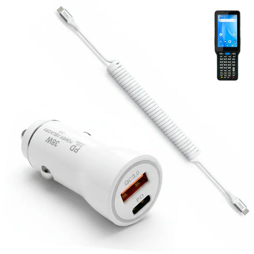 38W Fast Car Charger & USB-C Coiled Cable for Unitech HT730/+ Scanner