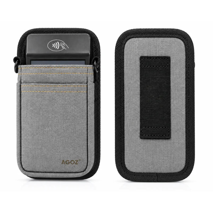 Gray aAdyen POS handheld bag with a visible brand logo on a white background